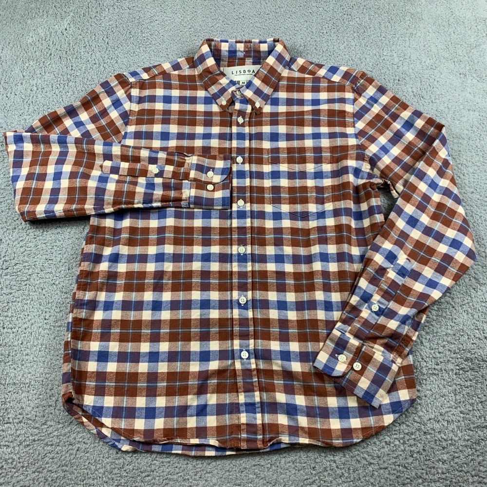 Lisboa Shirt Mens‎ Medium Brown Plaid Portuguese Designer Long Sleeve Button Up